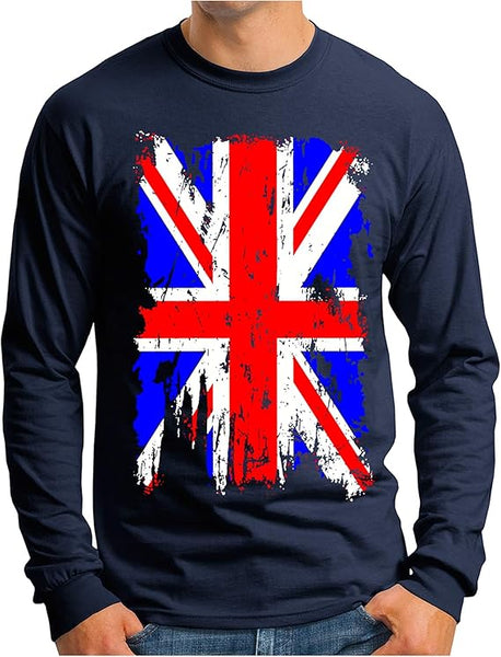 OM3 hosszúujjú póló Nagy-Britannia vintage zászló mintával
